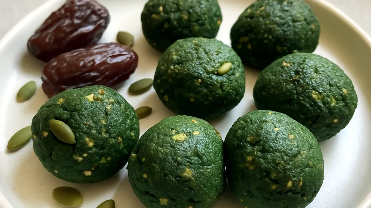 Energy balls ai datteri, semi di zucca e spirulina"