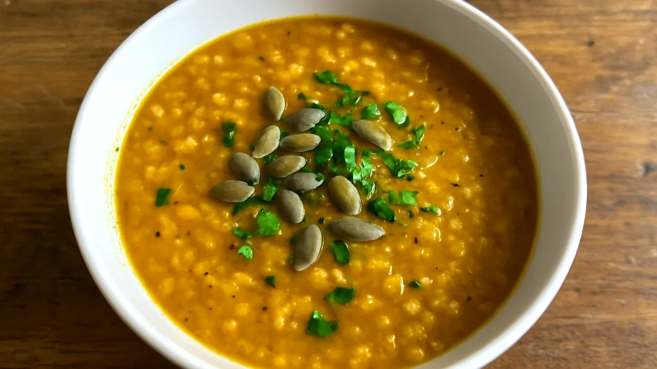 Zuppa di lenticchie rosse con curcuma e semi di zucca"