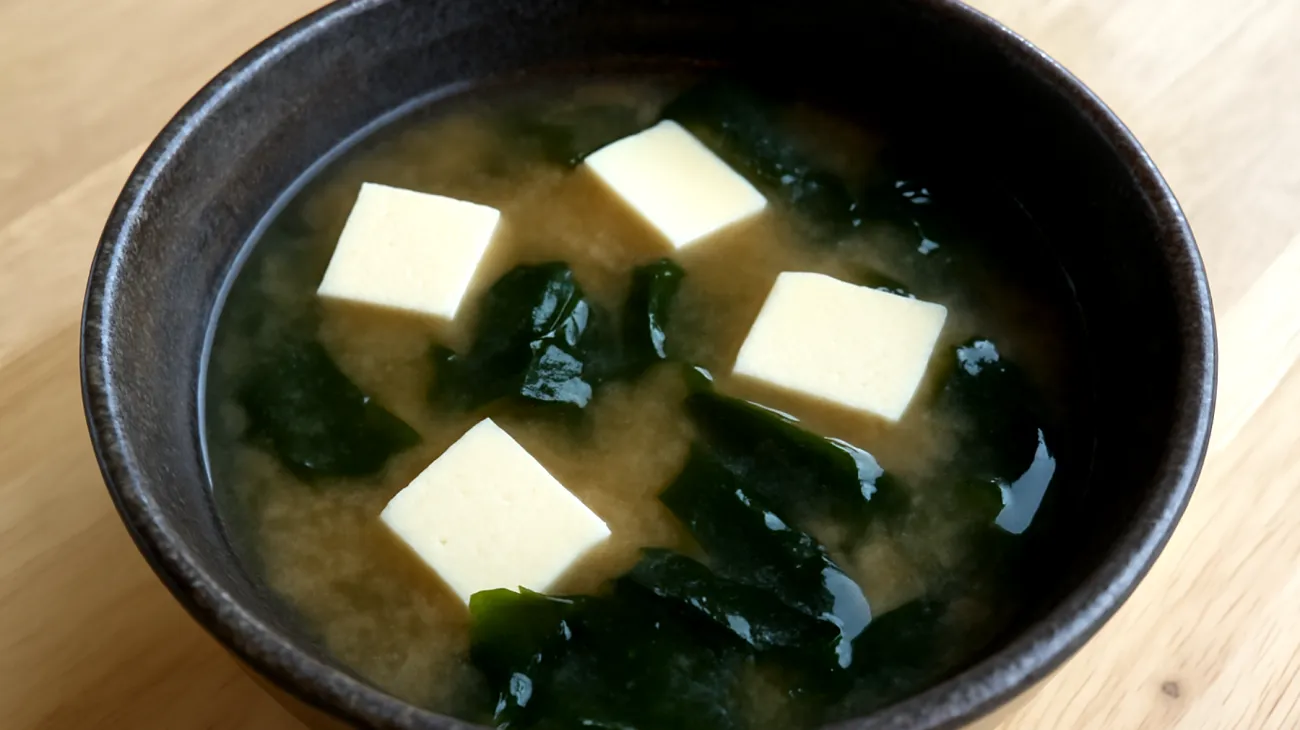 Zuppa di miso con alghe wakame e tofu"